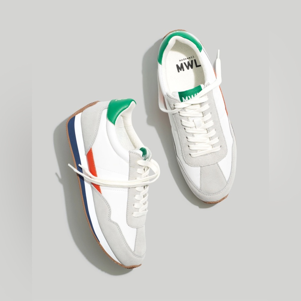 Men's White & Green Retro Runner Sneakers